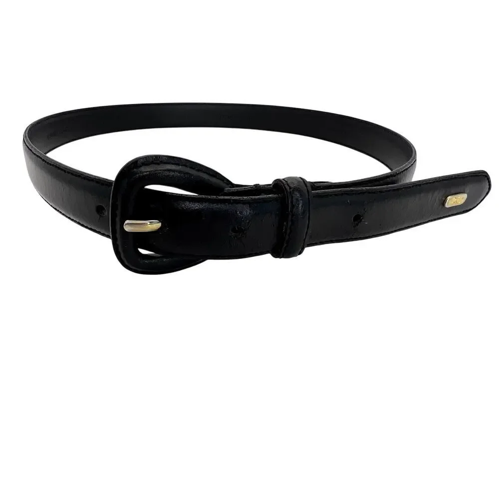 Ralph Lauren Vintage Black Leather Belt Leather Buckle Silver Hardware XS SMALL